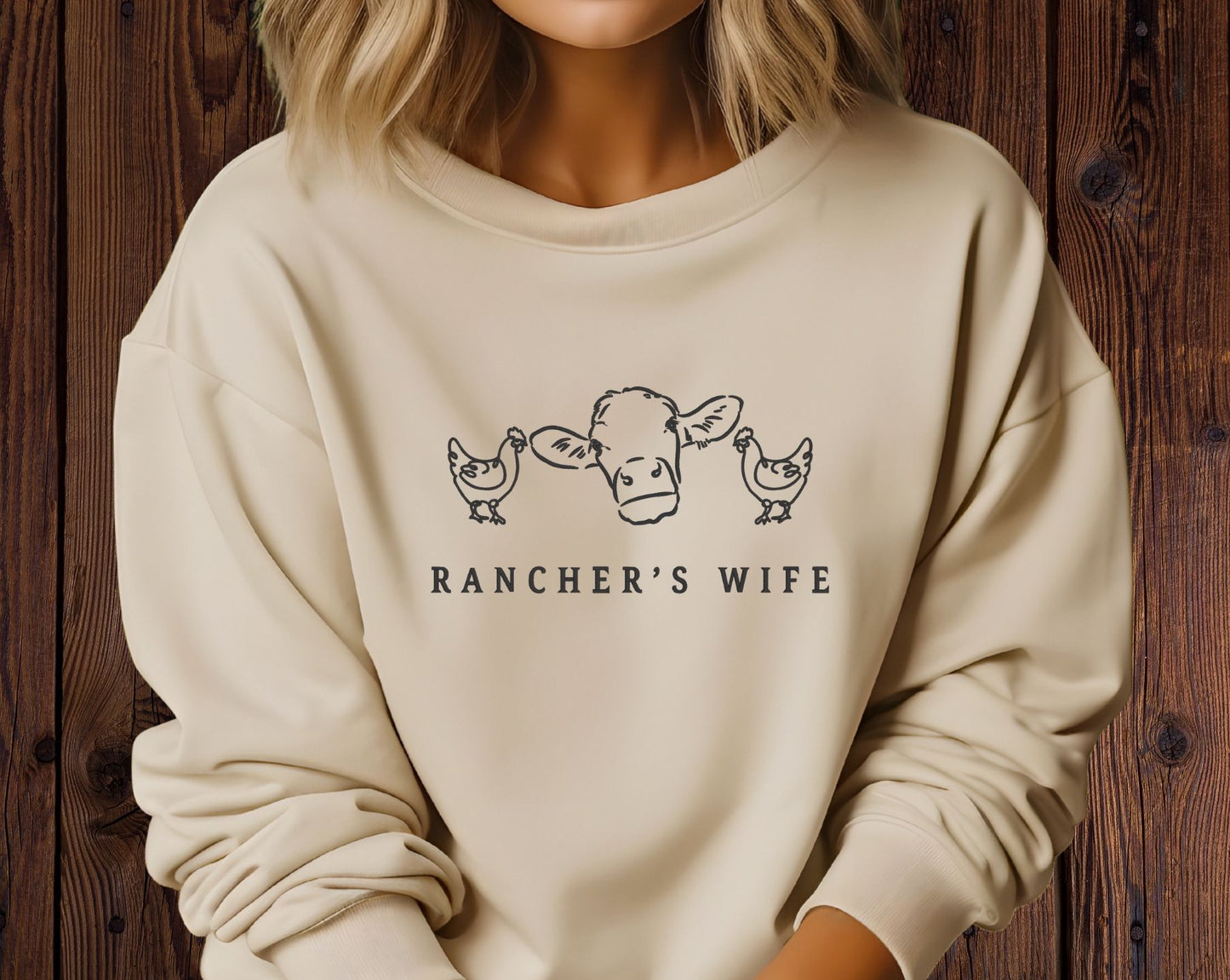 Trendy Farmhouse Style Shirt with Cow and Chicken Embroidery