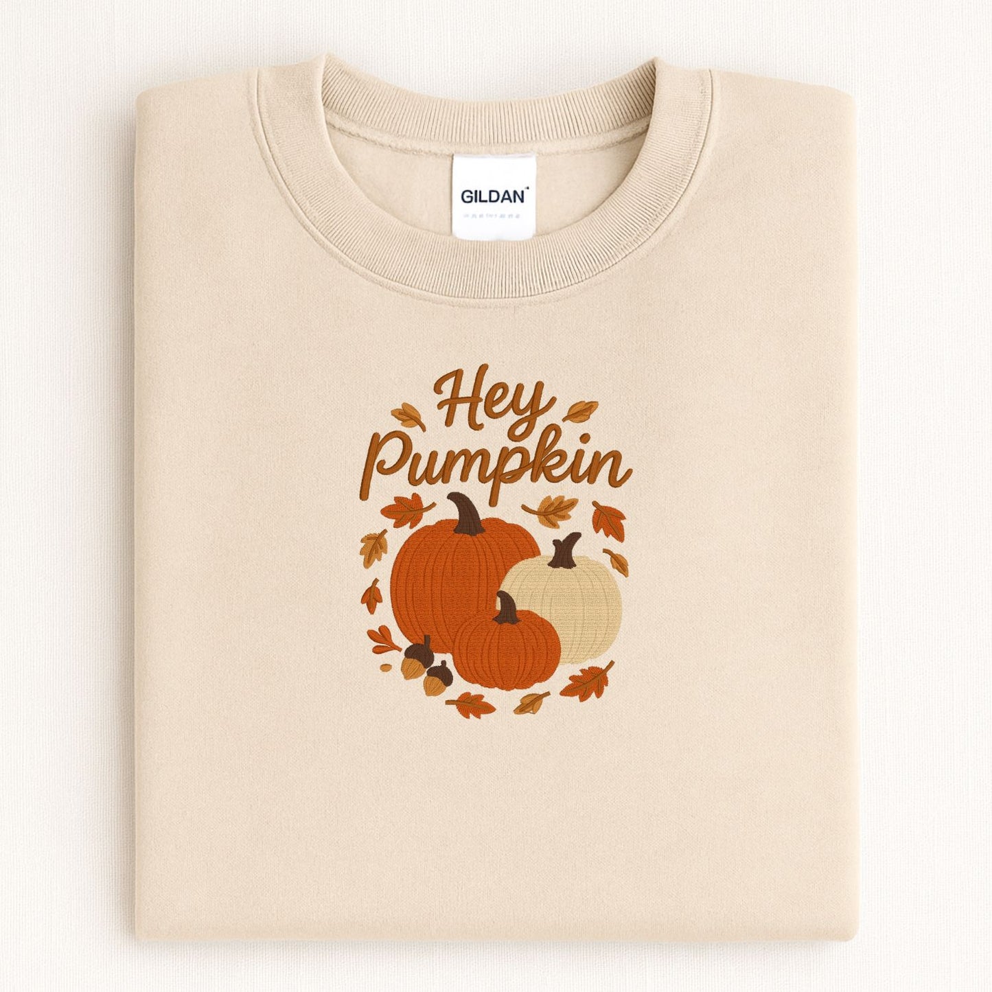 Hey Pumpkin Embroidered Fall Sweatshirt | Cozy Autumn Pumpkin Crewneck | Cute Thanksgiving Gildan Fleece | Fall Outfit Essential