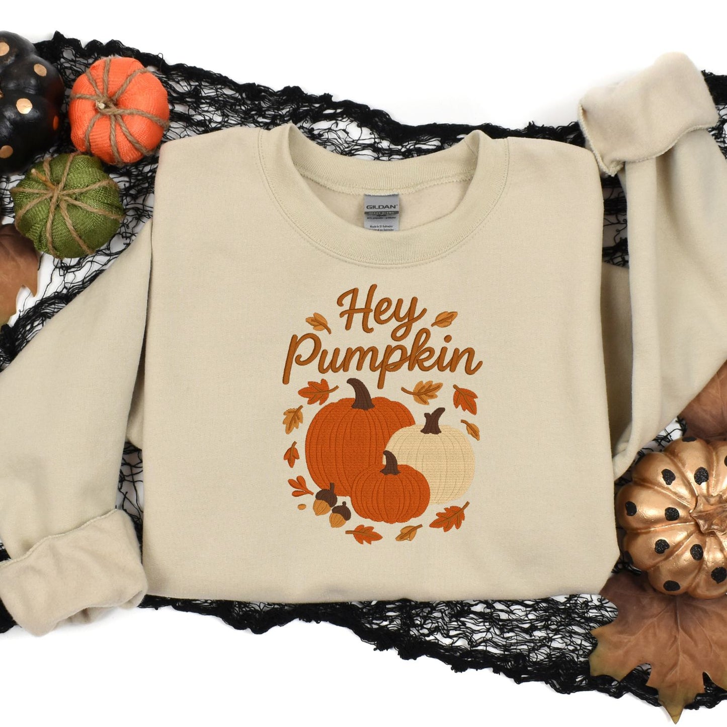 Hey Pumpkin Embroidered Fall Sweatshirt | Cozy Autumn Pumpkin Crewneck | Cute Thanksgiving Gildan Fleece | Fall Outfit Essential