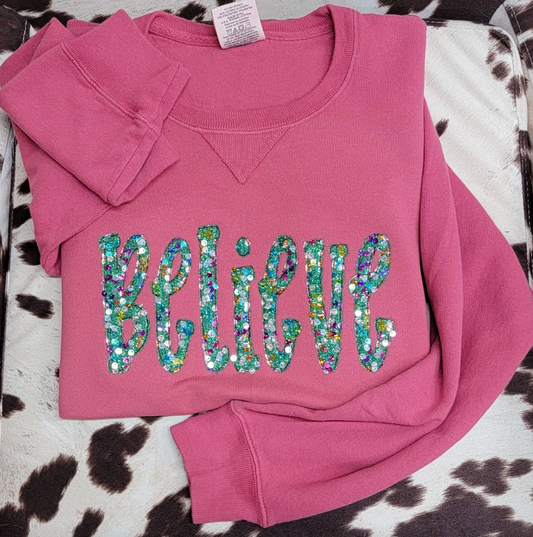 Believe Applique Sequin Christmas Sweatshirt