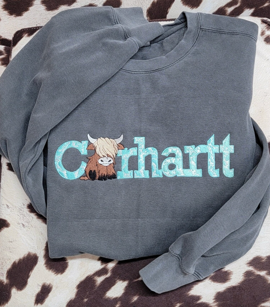 Custom Comfort Colors Highland Cow Embroidered Sweatshirt