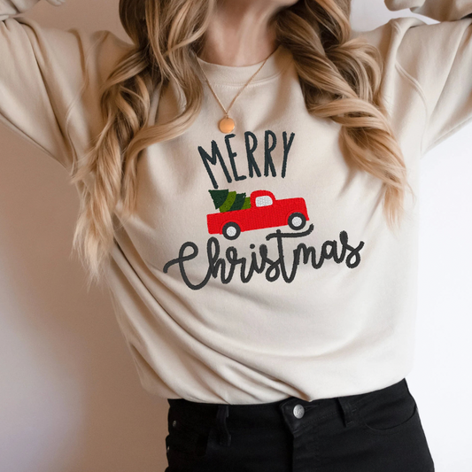 Custom Comfort Colors Merry Christmas Embroidered Sweatshirt