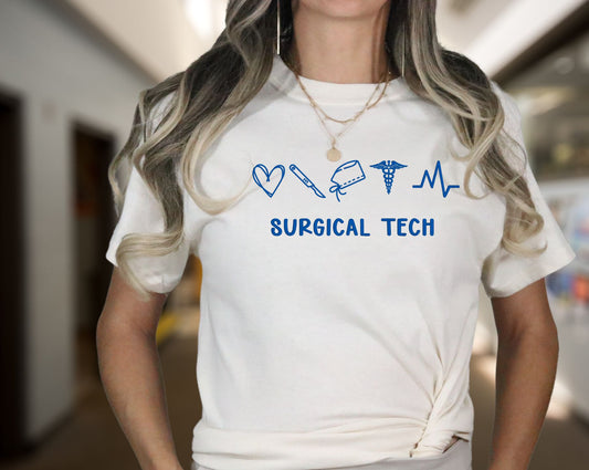 Embroidered Surgical Tech Shirt with Trendy Medical Icons