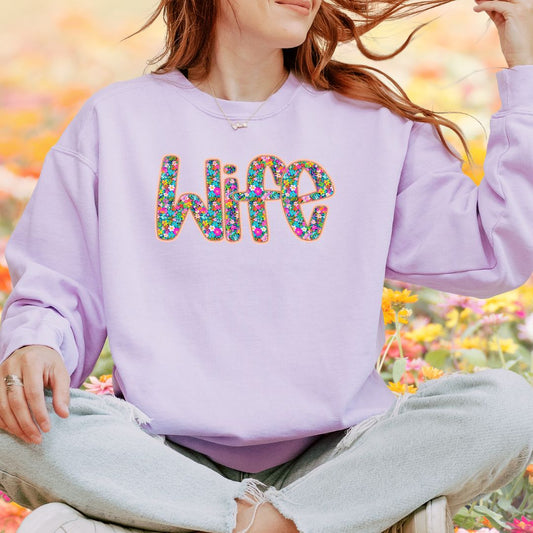 Floral hand written Wife DTF print shirt