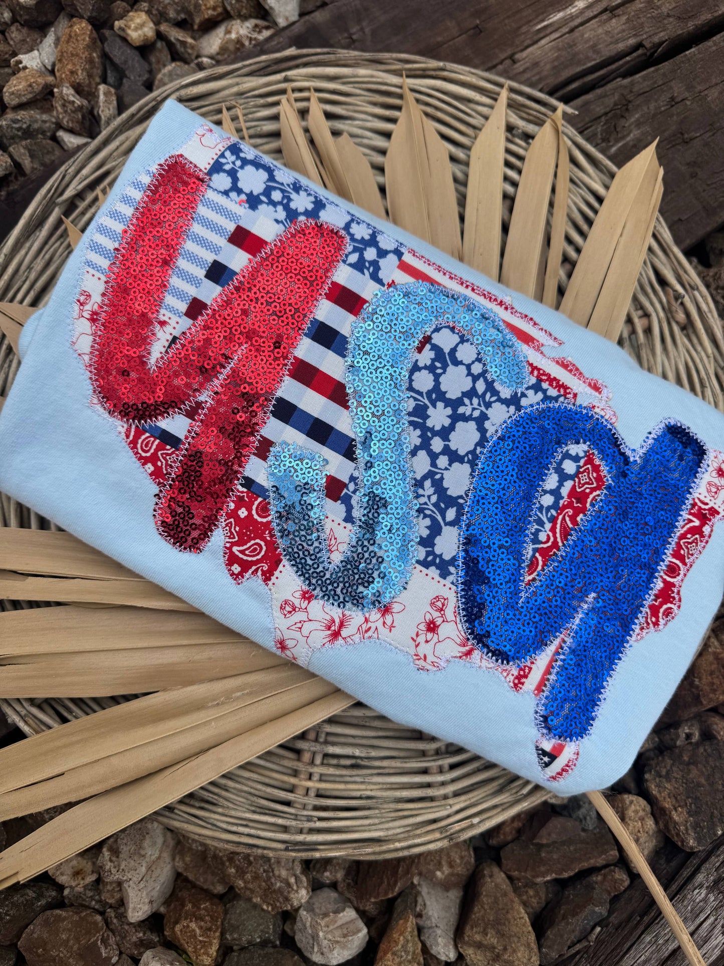 Patchwork USA Patriotic 4th of July Short Sleeve: XL