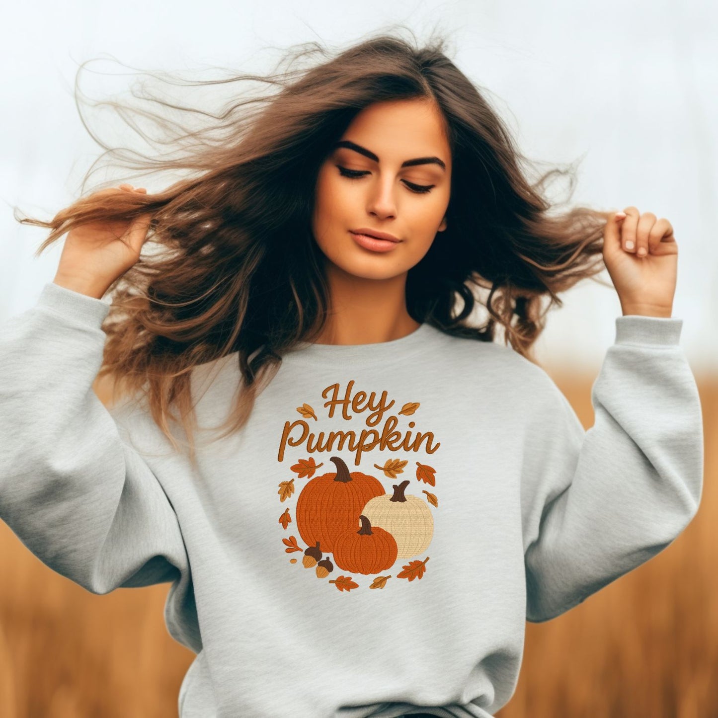 Hey Pumpkin Embroidered Fall Sweatshirt | Cozy Autumn Pumpkin Crewneck | Cute Thanksgiving Gildan Fleece | Fall Outfit Essential