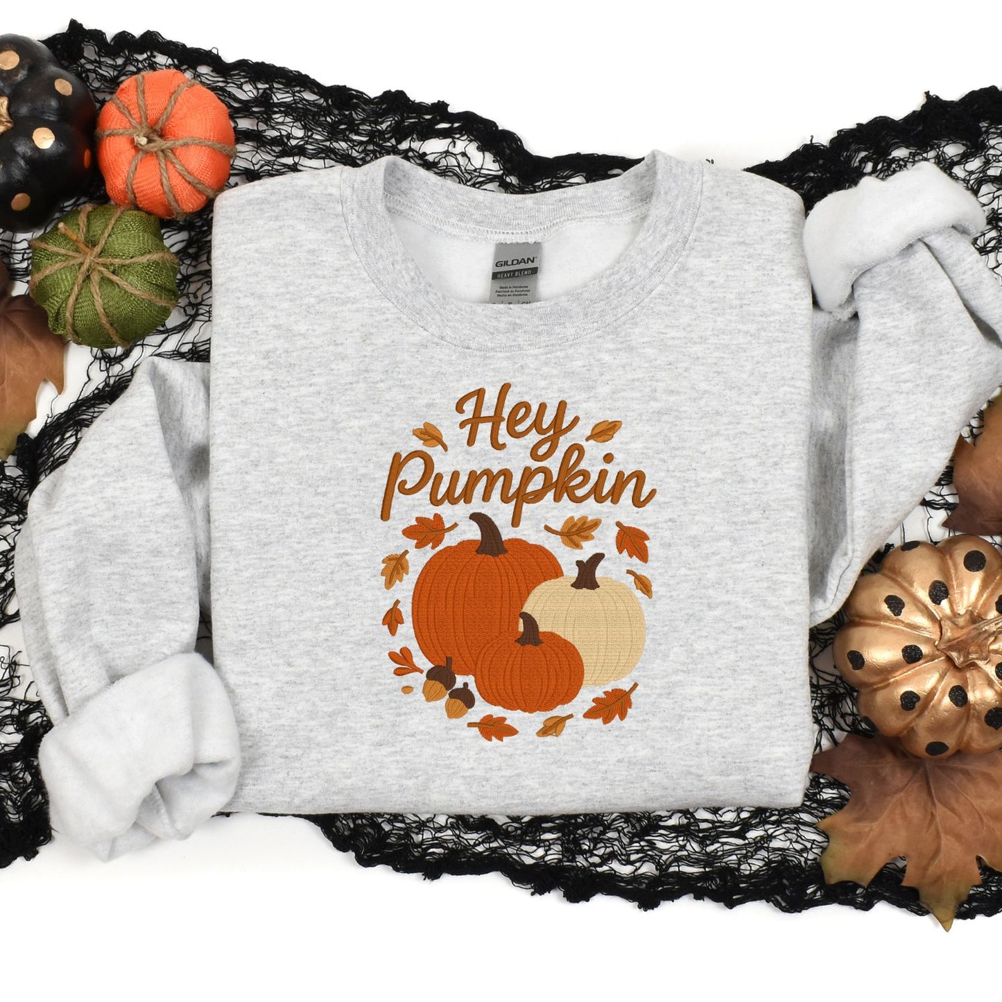 Hey Pumpkin Embroidered Fall Sweatshirt | Cozy Autumn Pumpkin Crewneck | Cute Thanksgiving Gildan Fleece | Fall Outfit Essential