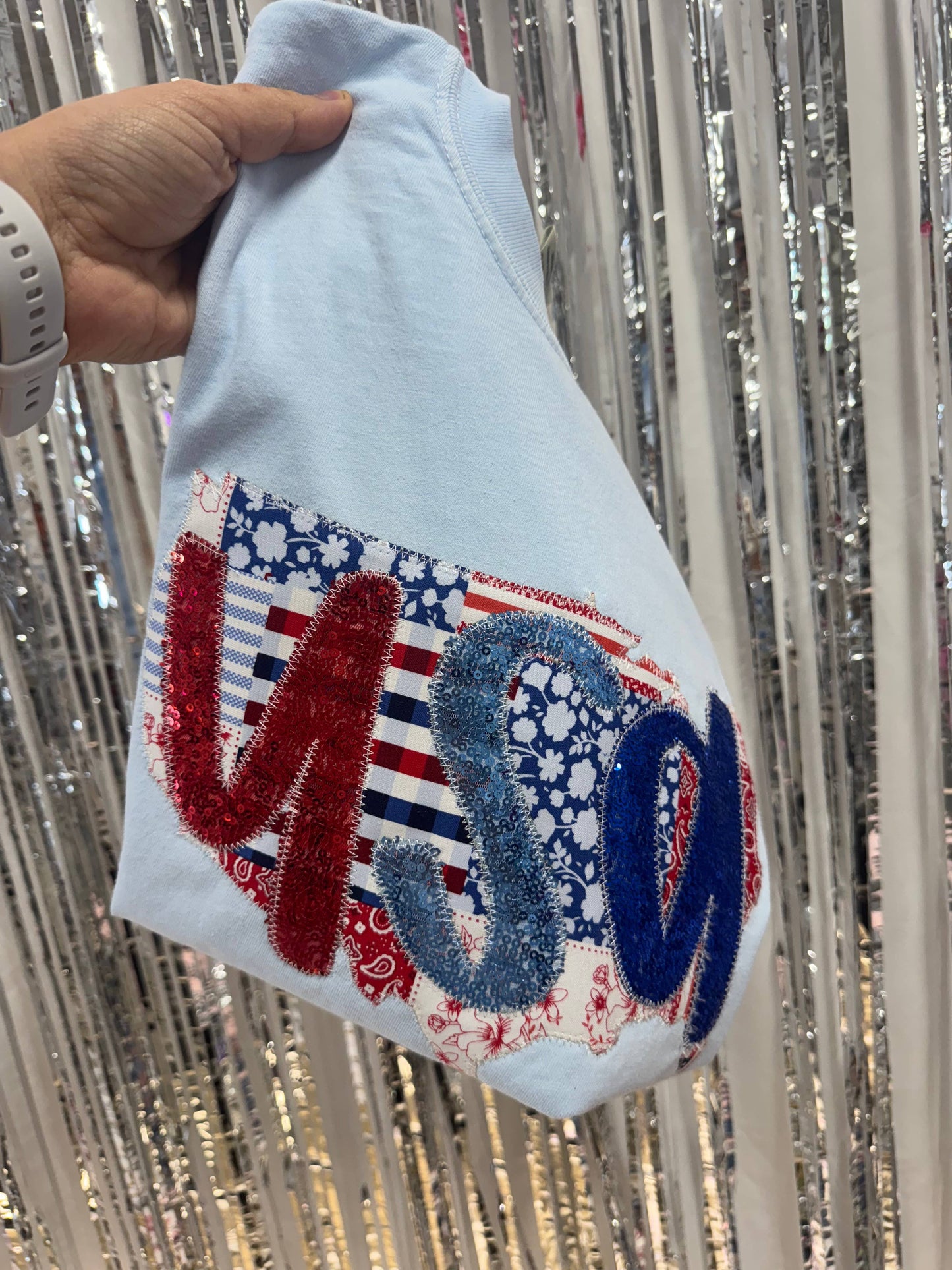 Patchwork USA Patriotic 4th of July Short Sleeve: XL