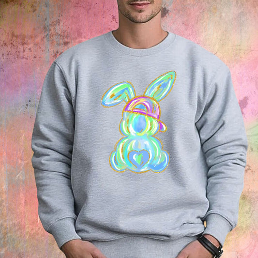 Easter Water color blue bunny with baseball cap DTF Print shirt