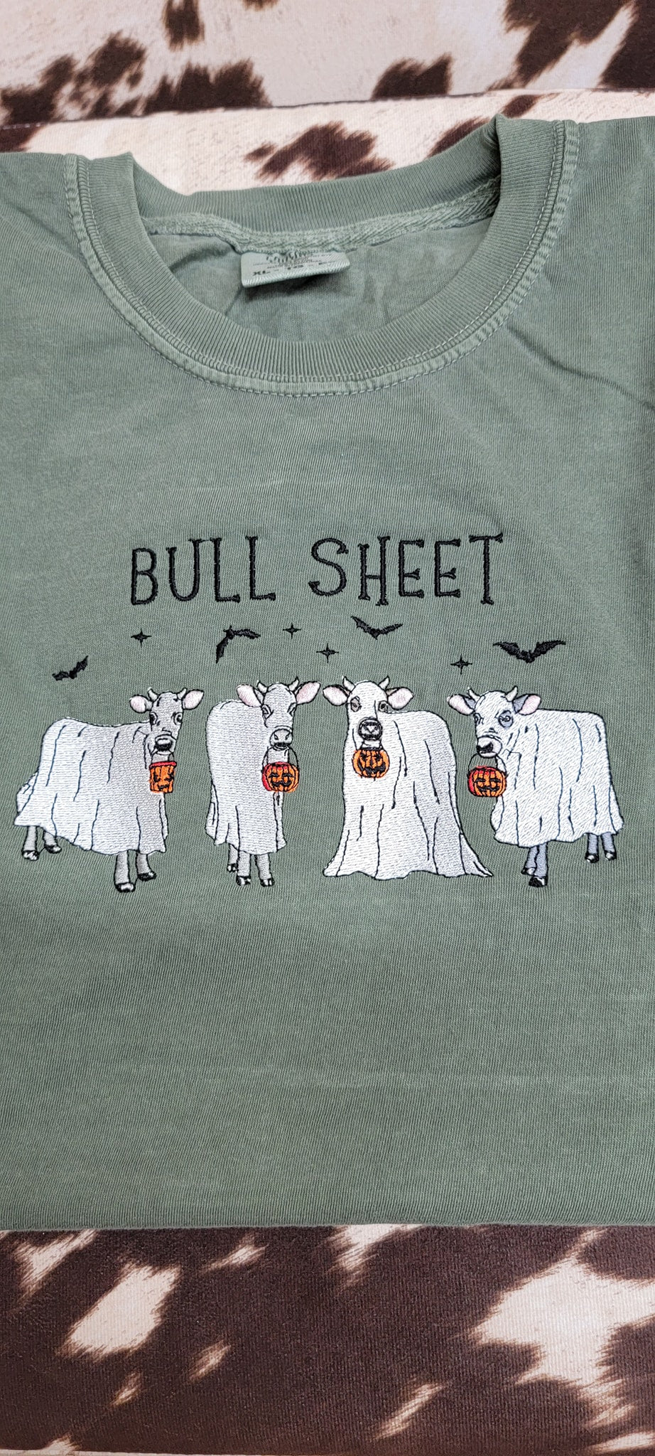 Bull Sheet Halloween Embroidery Crewneck, Cow in Costume Halloween Sweatshirt, Gift For Mom Or Girlfriend