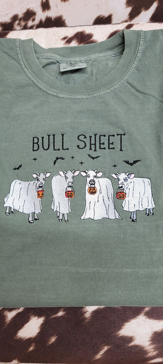 Bull Sheet Halloween Embroidery Crewneck, Cow in Costume Halloween Sweatshirt, Gift For Mom Or Girlfriend
