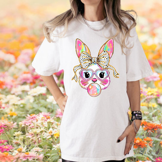 Trendy Bunny with bubble gum DTF shirt