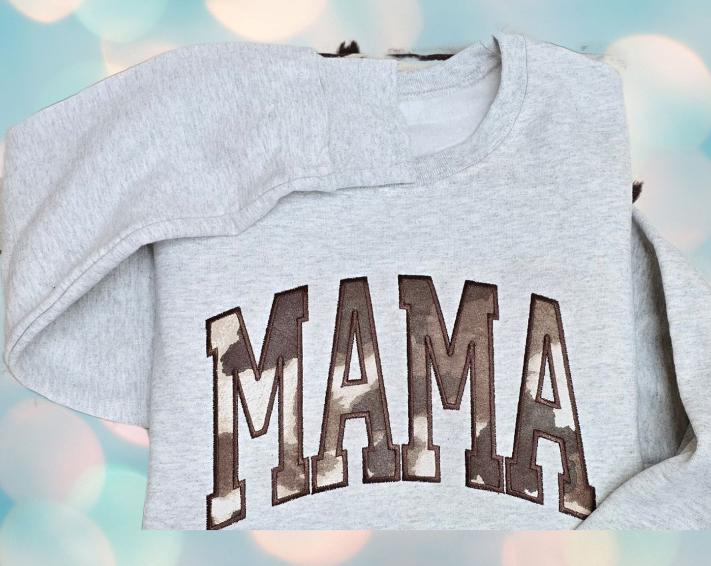 Vintage Style MAMA Cow Print Shirt - Handcrafted Applique Embroidery