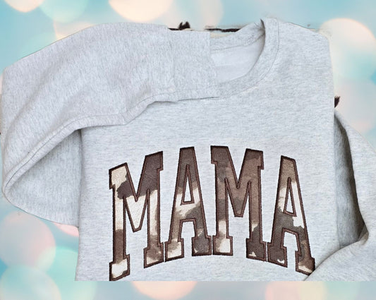 Vintage Style MAMA Cow Print Shirt - Handcrafted Applique Embroidery