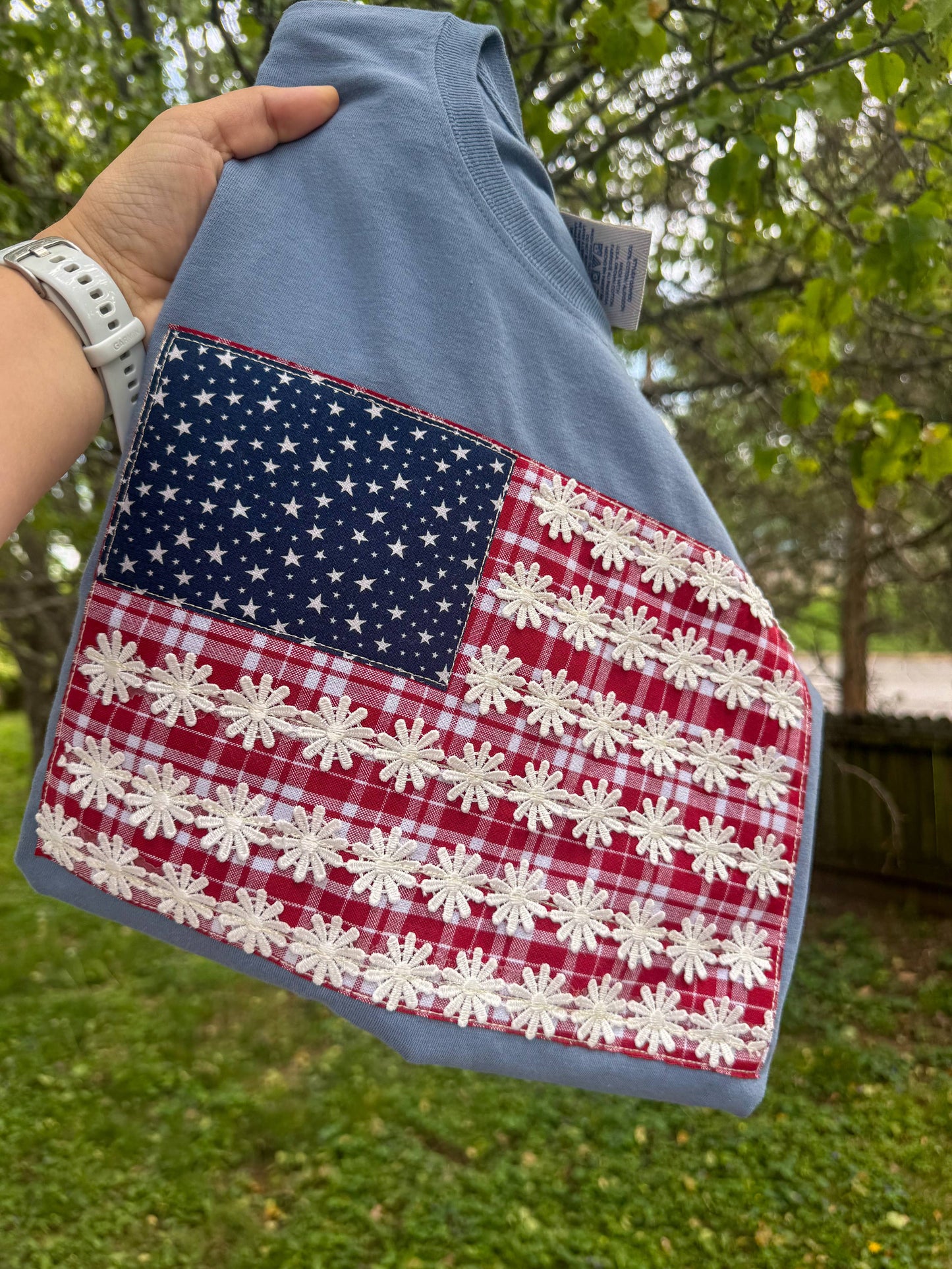 Flag America USA Patriotic 4th of July Short Sleeve Applique shirt