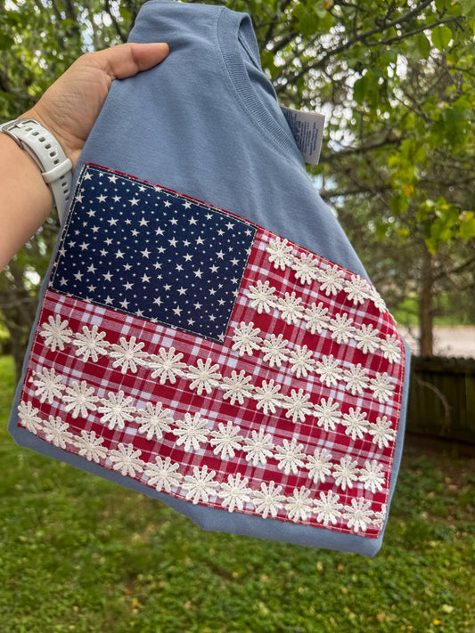 Flag America USA Patriotic 4th of July Short Sleeve Applique shirt