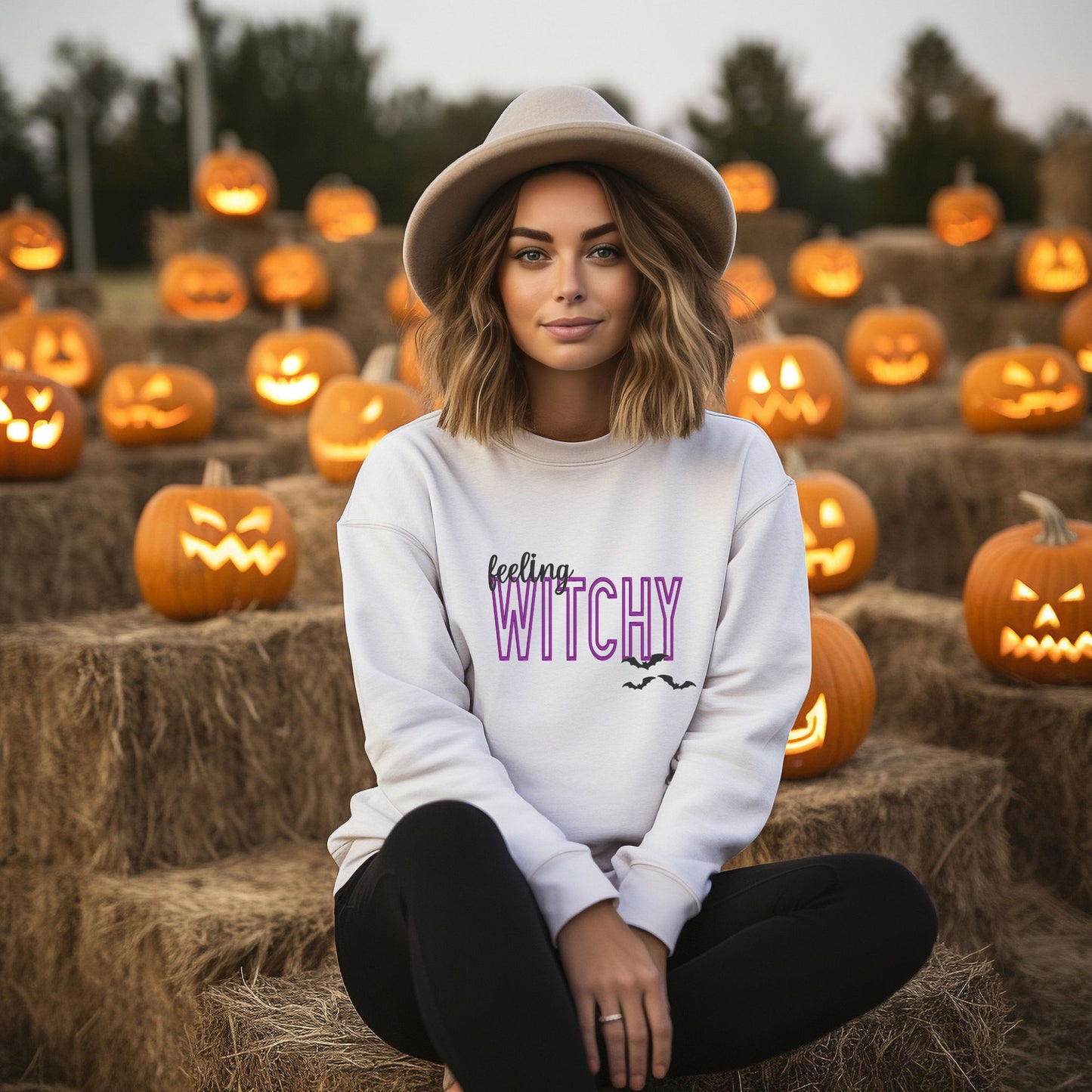 Feeling Witchy Puff Embroidery Halloween sweatshirt