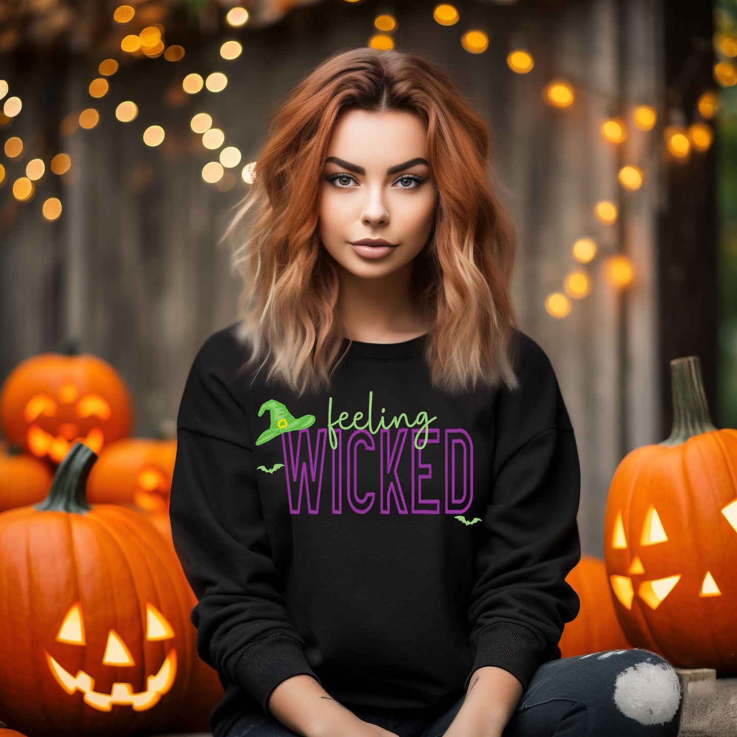 Feeling Wicked Puff Embroidery Halloween sweatshirt