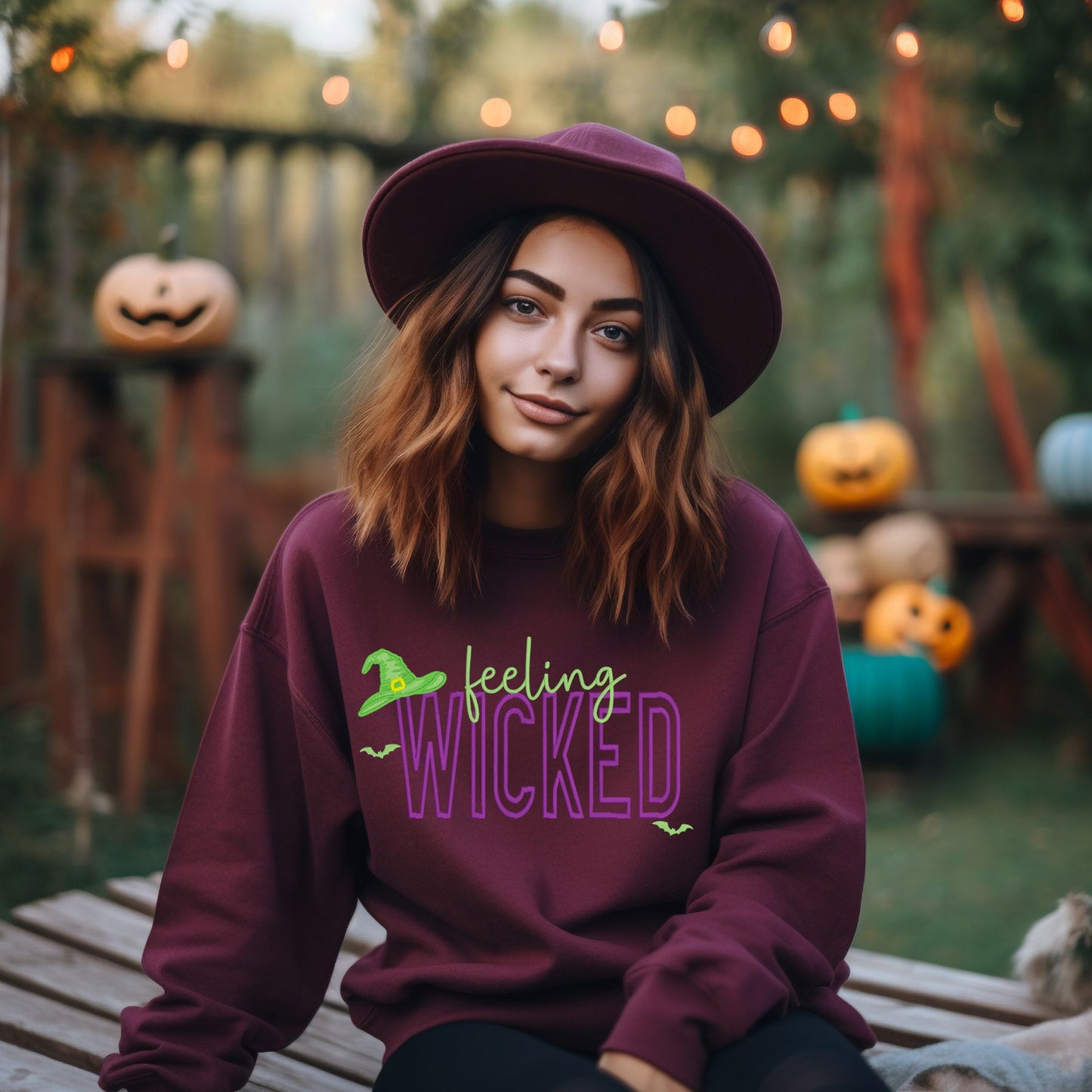 Feeling Wicked Puff Embroidery Halloween sweatshirt