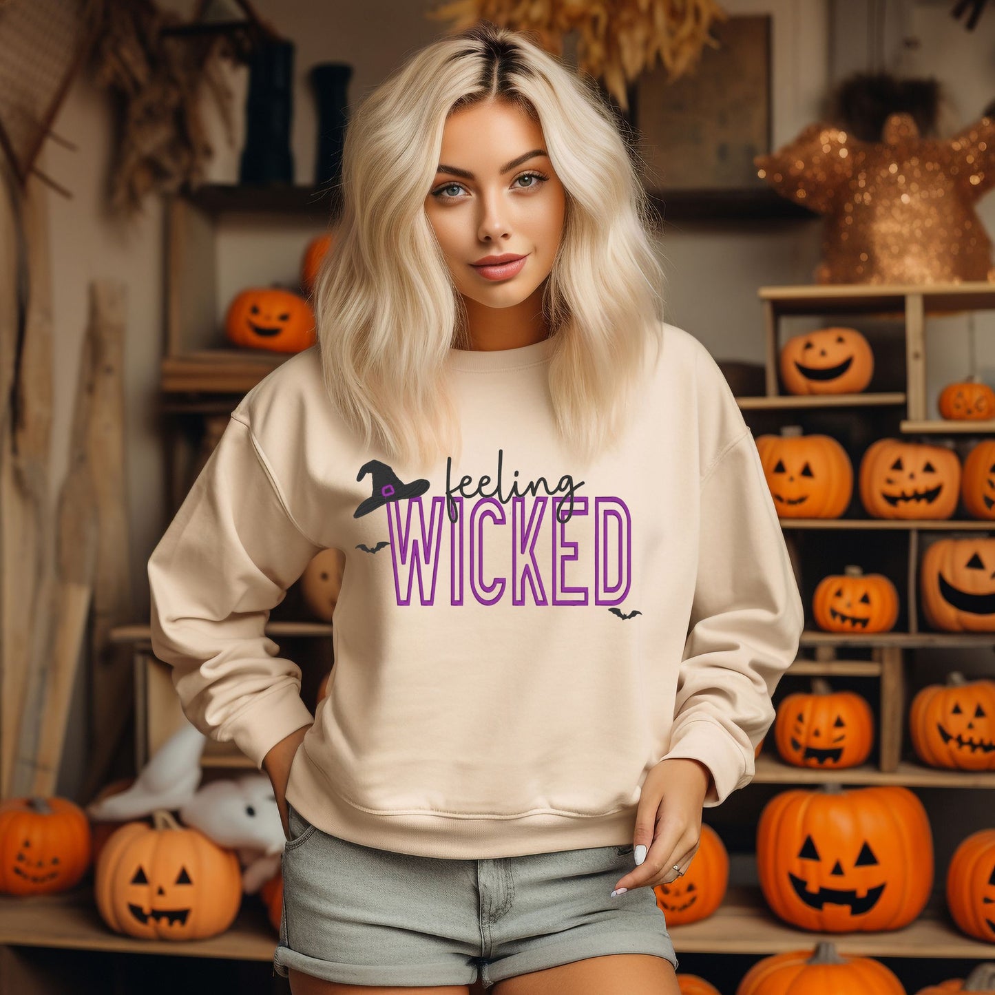 Feeling Wicked Puff Embroidery Halloween sweatshirt