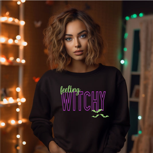 Feeling Witchy Puff Embroidery Halloween sweatshirt