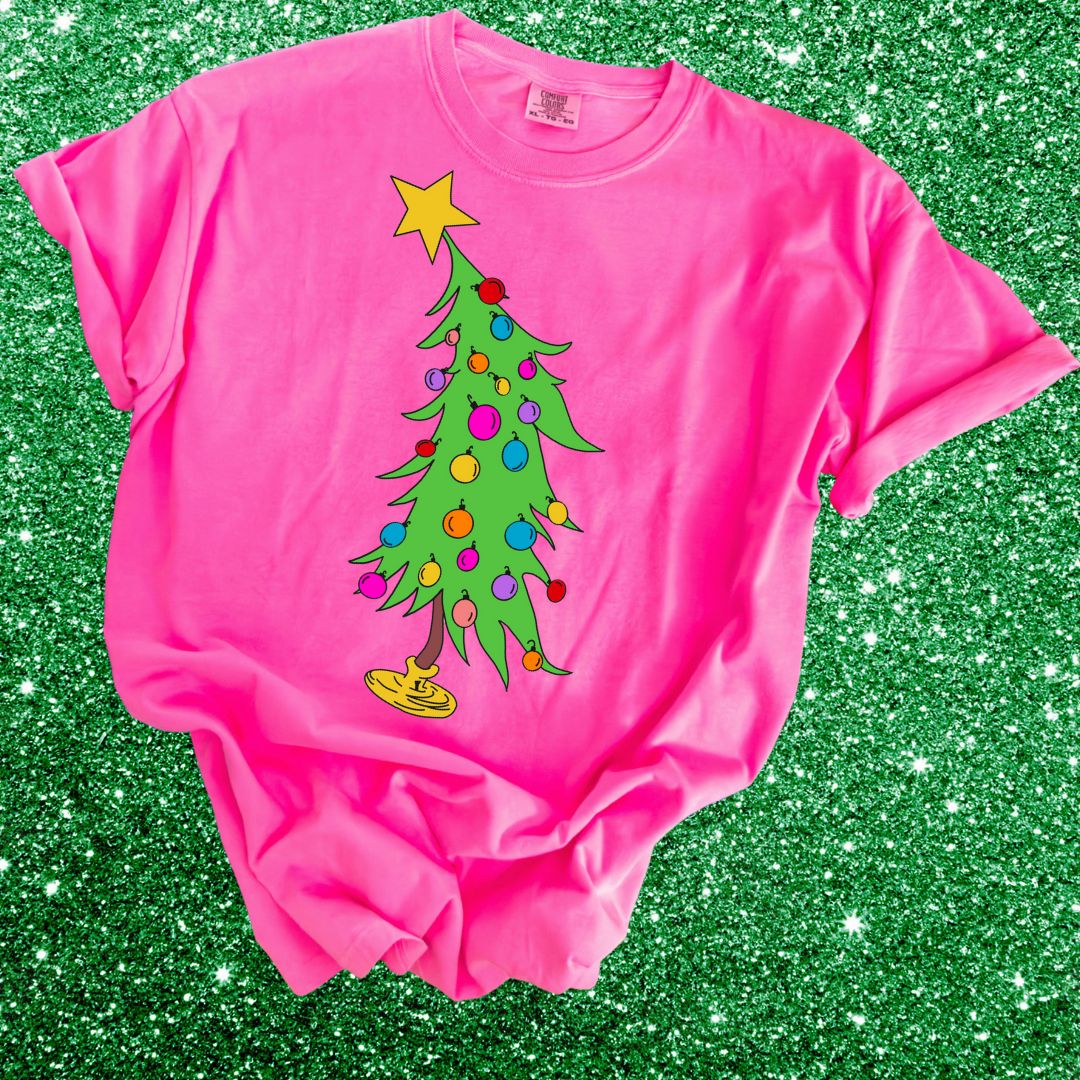 Whimsical Retro Christmas Tree Shirt – Bright Holiday Tee for Festive Cheer | Fun DTG Printed Christmas Shirt