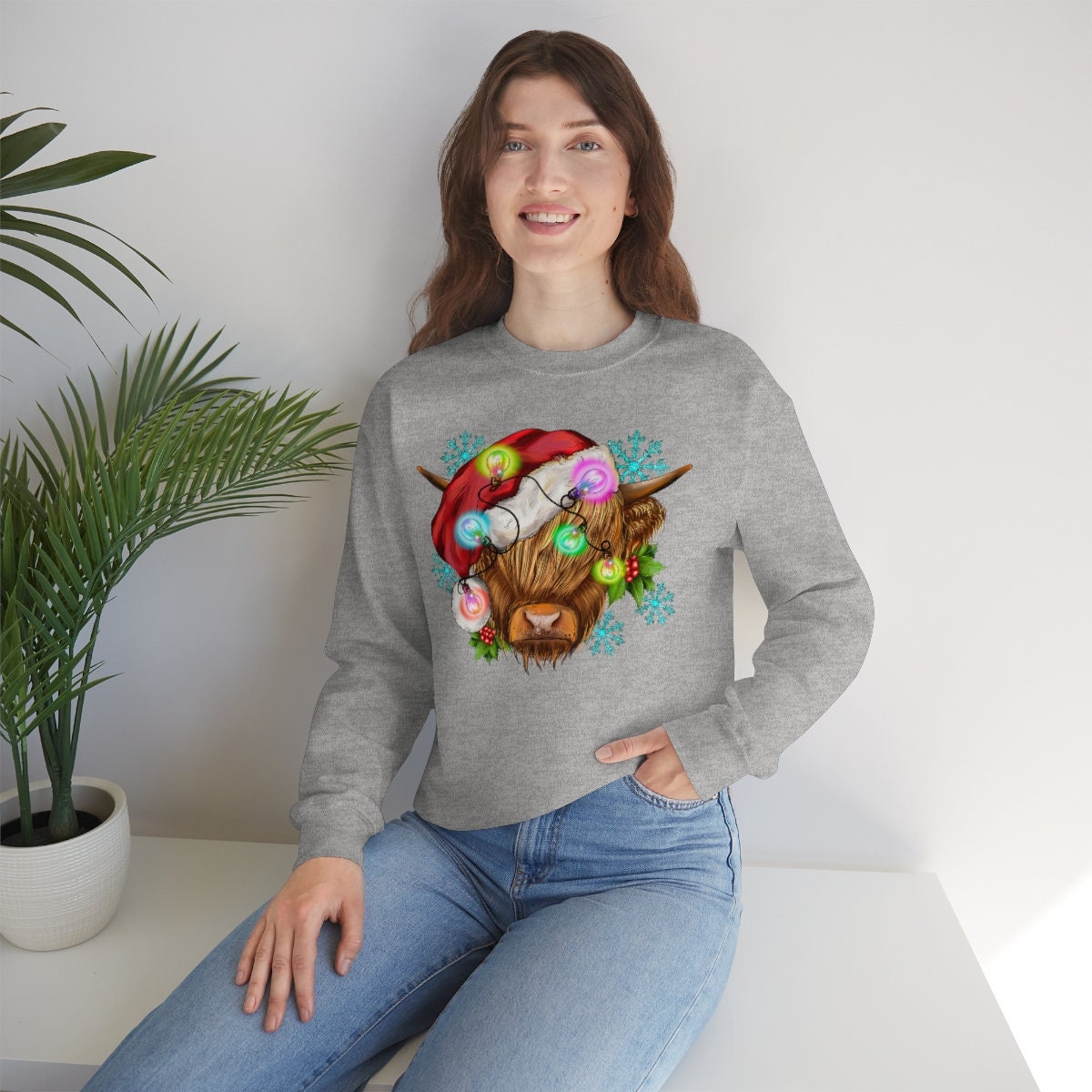 Highland cow Christmas, cute cow christmas shirt, highland cow shirt, long sleeve highland cow shirt, cow christmas light shirt