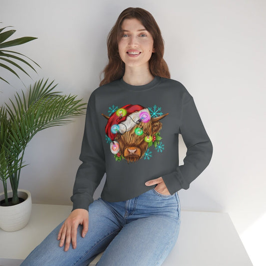 Highland cow Christmas, cute cow christmas shirt, highland cow shirt, long sleeve highland cow shirt, cow christmas light shirt