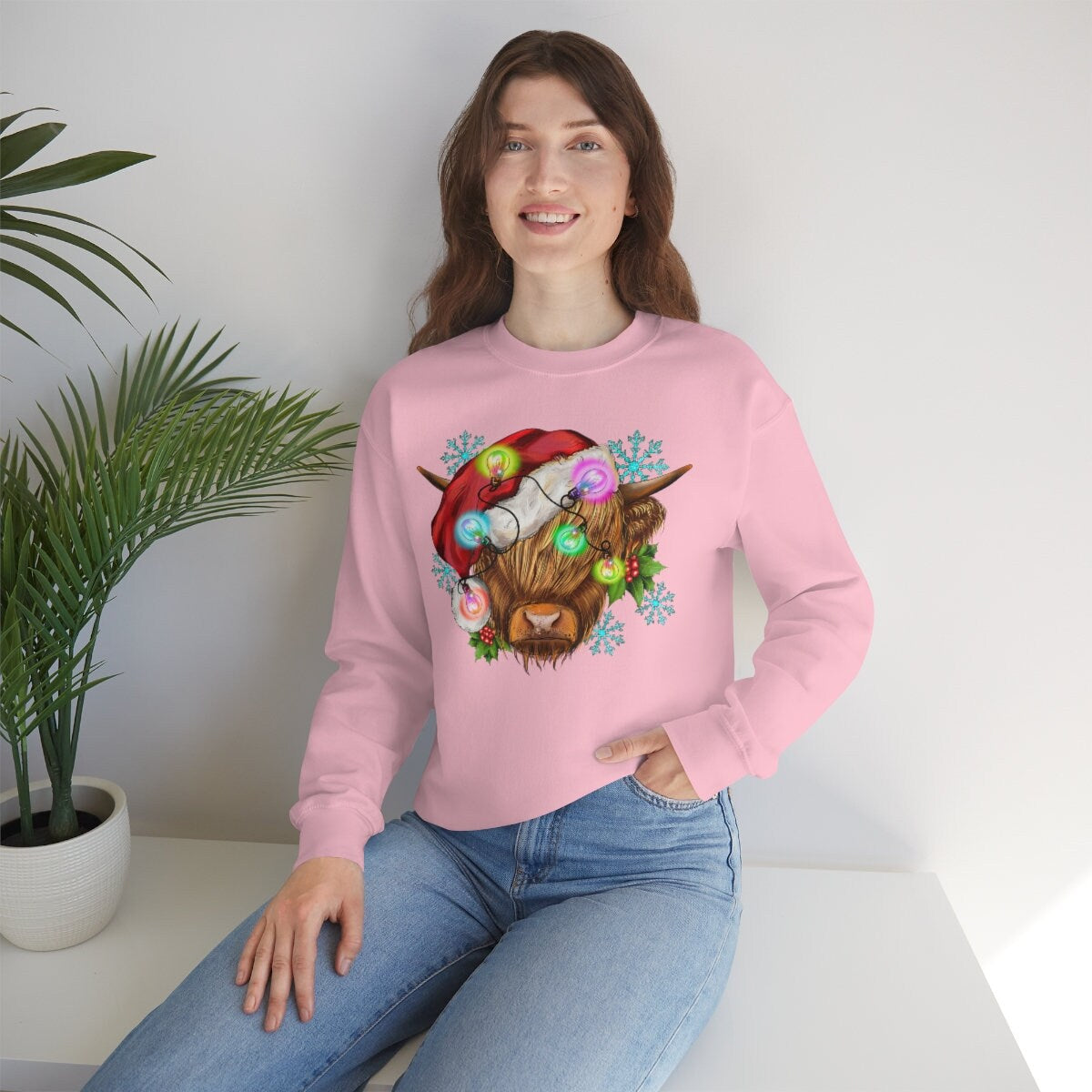 Highland cow Christmas, cute cow christmas shirt, highland cow shirt, long sleeve highland cow shirt, cow christmas light shirt