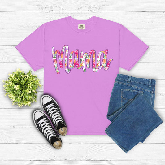 Floral MAMA DTF T-shirt, Trendy Hand Lettered Tee, Unisex Shirt, Mom Gift, Trendy Mothers day shirt, Trendy Tee, New Mom gift, unique design