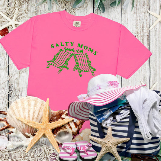 Salty Moms Beach Club Embroidered Shirt, Sassy Beach Mom Tee, Comfort Colors Coastal Mom tee, Trendy Summer Mom Shirt, Vacation Mom Club tee