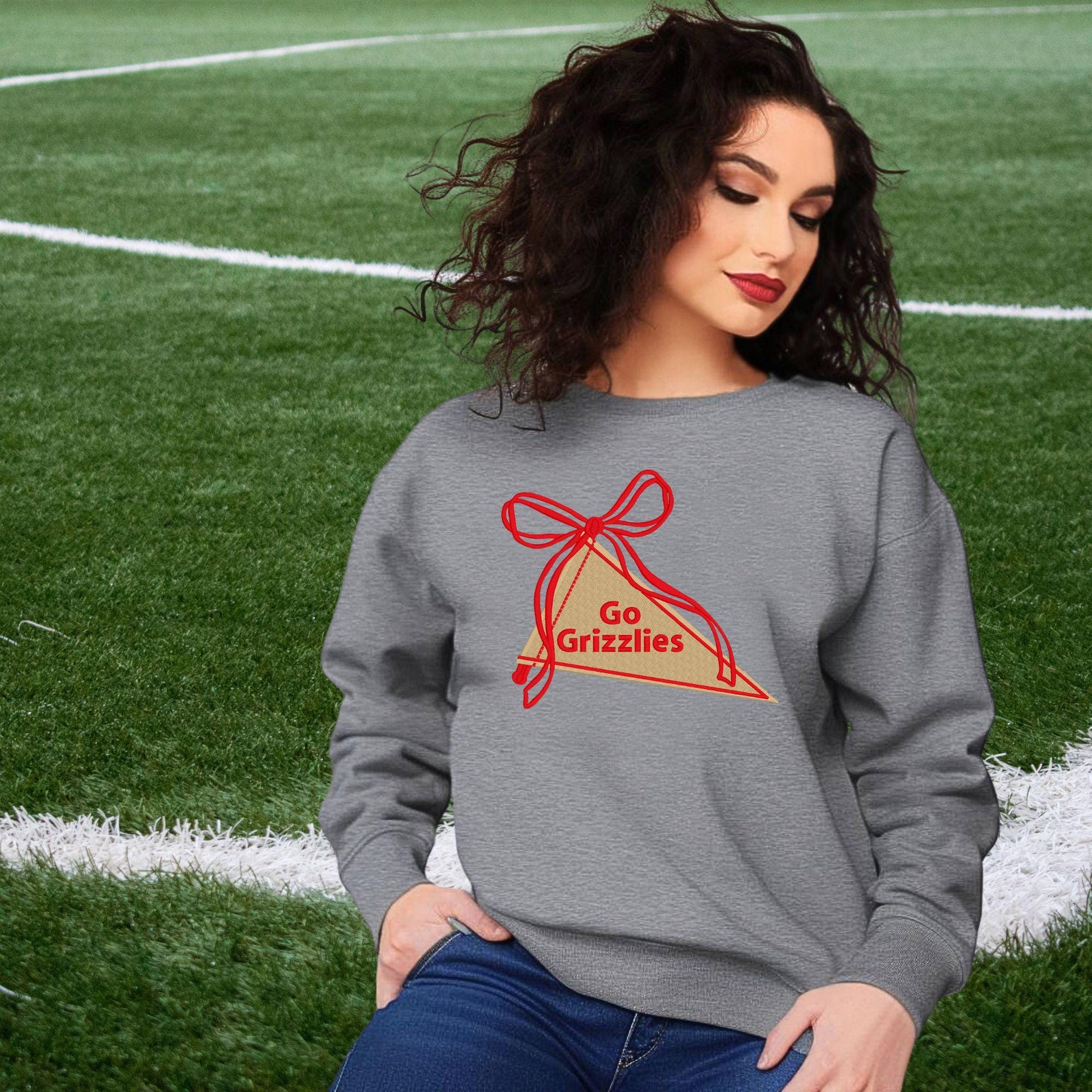 Custom Go Team Embroidered Pennant Sweatshirt – School Spirit Bow Flag Crewneck – Game Day Sweatshirt – Personalized Team Name, Custom color