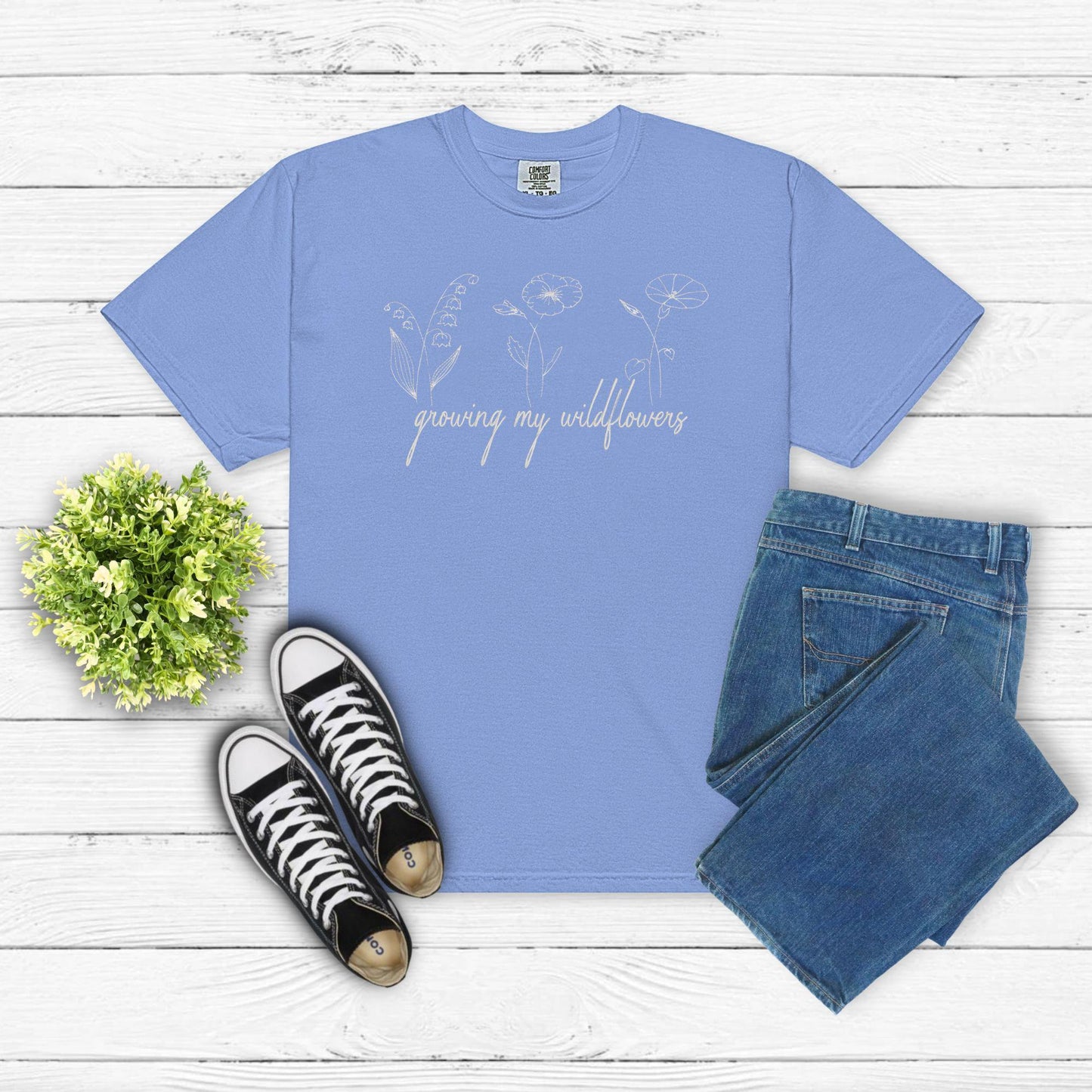Growing My Wildflowers Embroidered Shirt - Gentle Parenting Floral Tee - Comfort Colors Mom Shirt - Minimalist Botanical Embroidery Tee