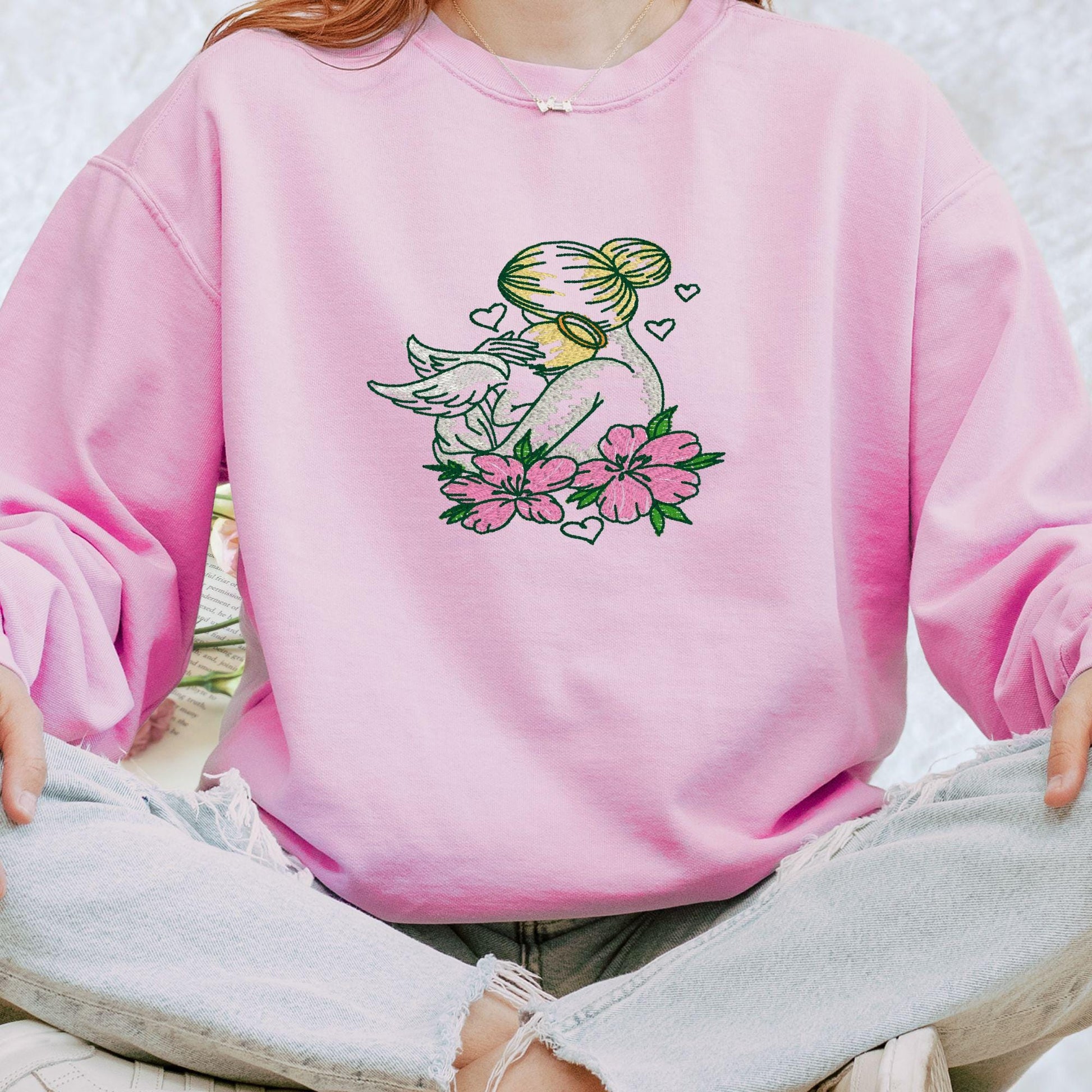 Angel Baby Embroidered Sweatshirt - Memorial Pregnancy Loss Shirt - Mother and Baby Embroidery - Infant Loss Awareness Pullover