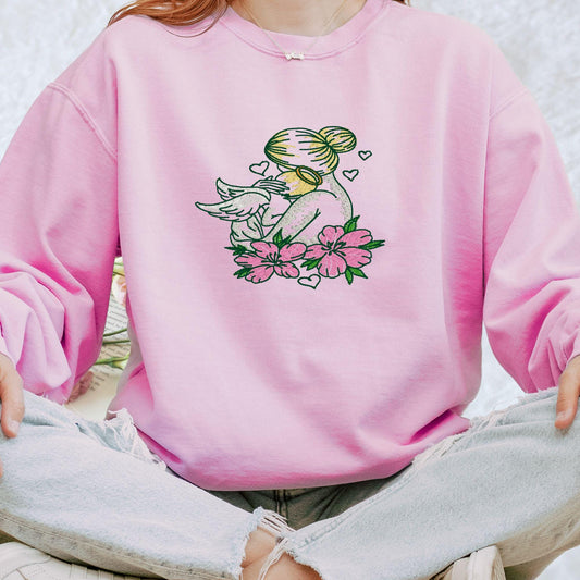 Angel Baby Embroidered Sweatshirt - Memorial Pregnancy Loss Shirt - Mother and Baby Embroidery - Infant Loss Awareness Pullover