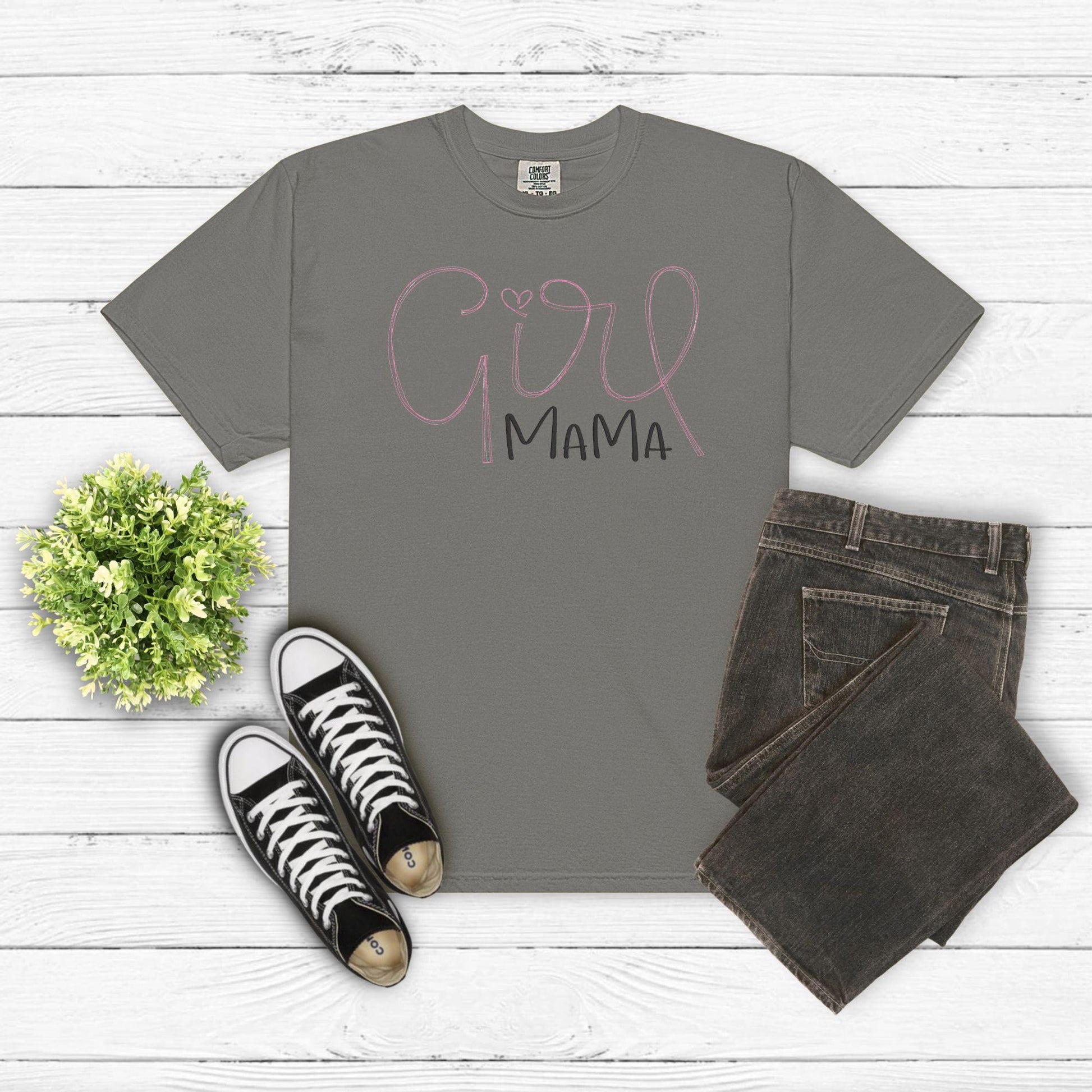 Girl Mama Embroidered Shirt – Motherhood Tee – Cute Embroidery Shirt for Moms – Girl Mom Gift – Comfort Color Tee – Mother’s Day Outfit
