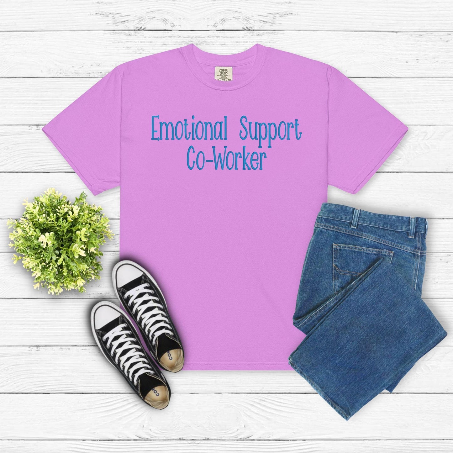 Emotional Support Co-Worker Embroidered Shirt – Funny Work Tee – Comfort Colors Unisex Tee – Coworker Gift – Office Humor Embroidery