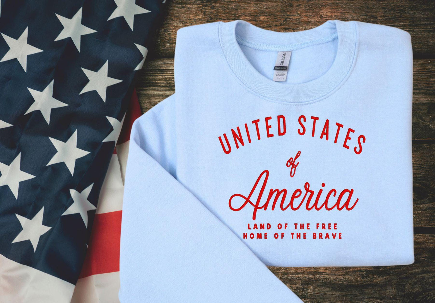 United States of America Embroidered Comfort Colors shirt, Patriotic Crewneck | 4th of July | USA Pride | Land of the Free, Custom patriotic