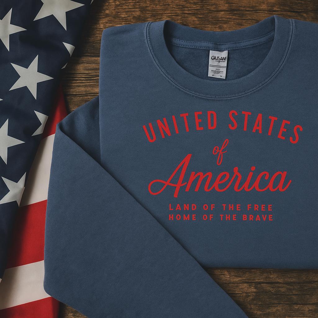 United States of America Embroidered Comfort Colors shirt, Patriotic Crewneck | 4th of July | USA Pride | Land of the Free, Custom patriotic