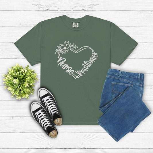 Nurse Practitioner Embroidered Shirt - Floral Heart NP Tee - Comfort Colors Nurse Gift - Embroidery Medical Appreciation Shirt