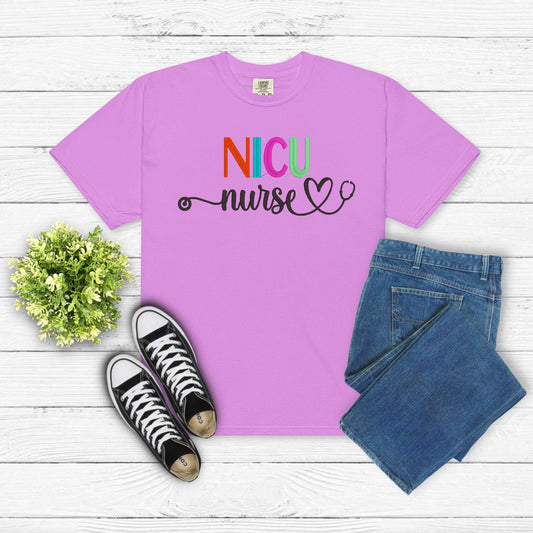 NICU Nurse Embroidered Shirt - Neonatal Nurse Tee - Stethoscope Heart Embroidery - Comfort Colors Medical Shirt - Nurse Gift for NICU Staff