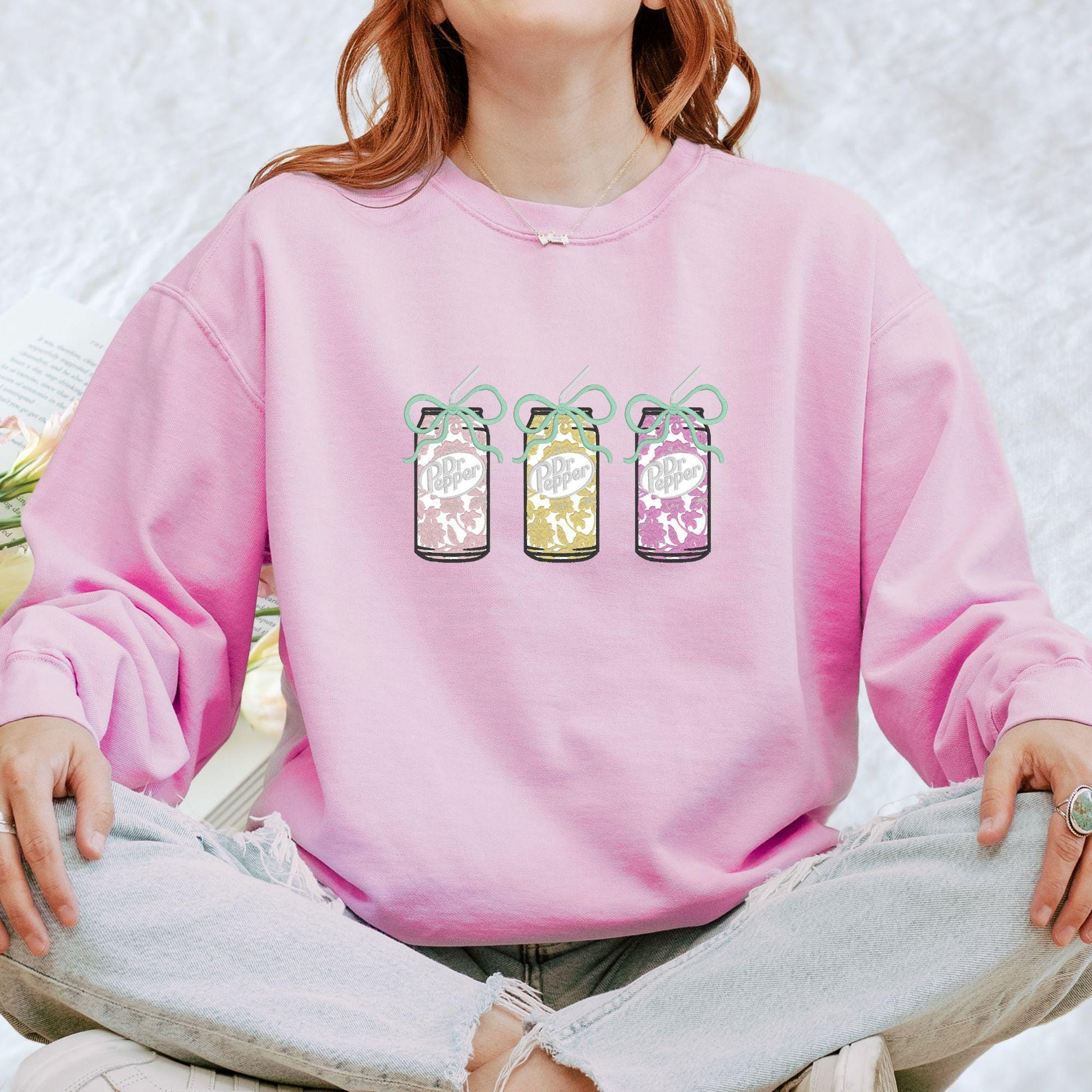 Dr Pepper Embroidered Shirt – Mason Jar Trio Design – Cute Pastel Soft Drink Sweatshirt – Gift for Soda Lovers – Comfort Colors Pullover