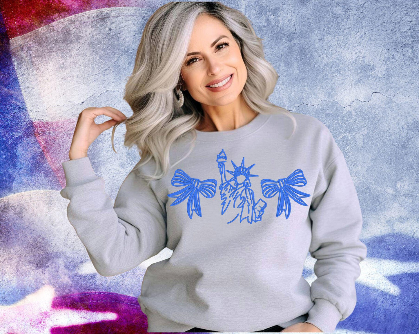 Liberty Bow Embroidered Shirt, Comfort Colors Tee USA, Custom Thread, Patriotic 4th of July Top, America Shirt Women’s Summer, Coquette USA