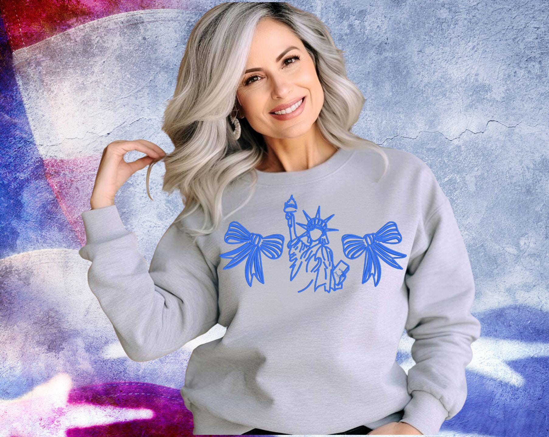 Liberty Bow Embroidered Shirt, Comfort Colors Tee USA, Custom Thread, Patriotic 4th of July Top, America Shirt Women’s Summer, Coquette USA