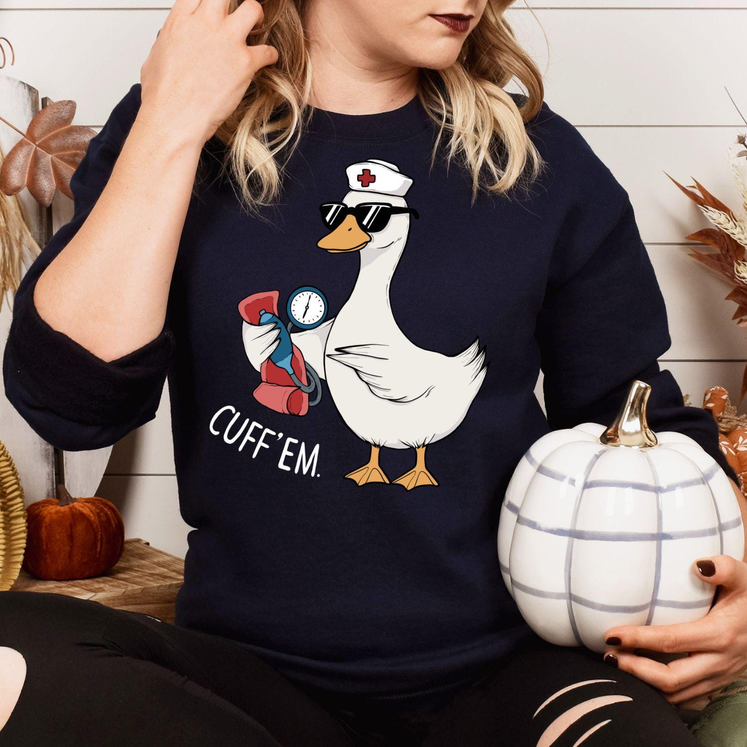Funny Nurse Goose Sweatshirt, Cute Medical Animal Graphic, Healthcare Worker Gift, Goose in Sunglasses with Blood Pressure Cuff, Trendy MA