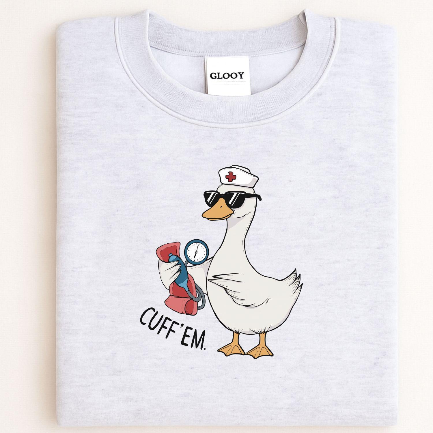 Funny Nurse Goose Sweatshirt, Cute Medical Animal Graphic, Healthcare Worker Gift, Goose in Sunglasses with Blood Pressure Cuff, Trendy MA
