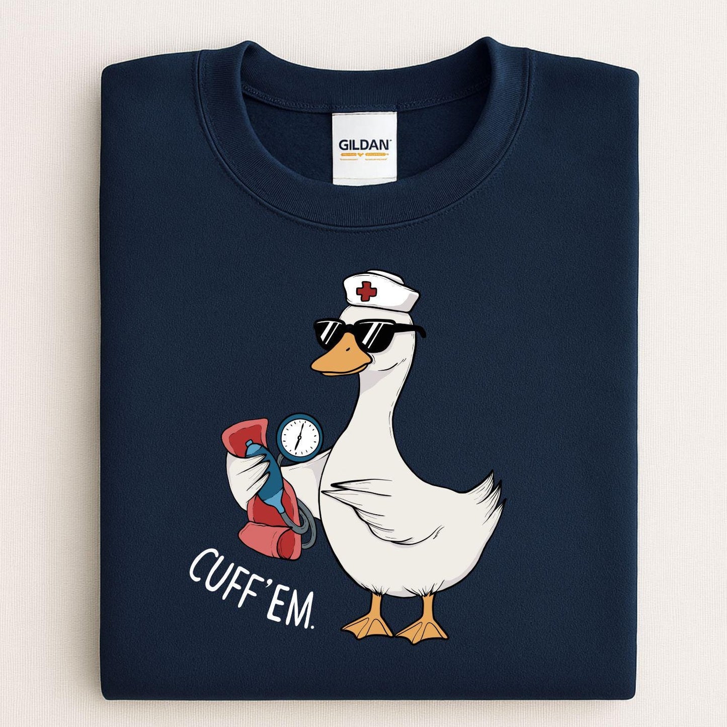 Funny Nurse Goose Sweatshirt, Cute Medical Animal Graphic, Healthcare Worker Gift, Goose in Sunglasses with Blood Pressure Cuff, Trendy MA