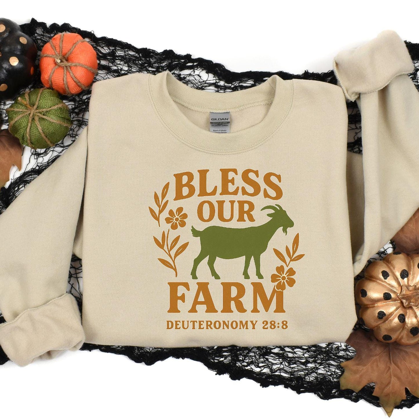Bless Our Farm Sweatshirt | Rustic Goat and Floral Christian Pullover | Faith-Based Country Living Apparel, Goat farm shirt, Womens goat top