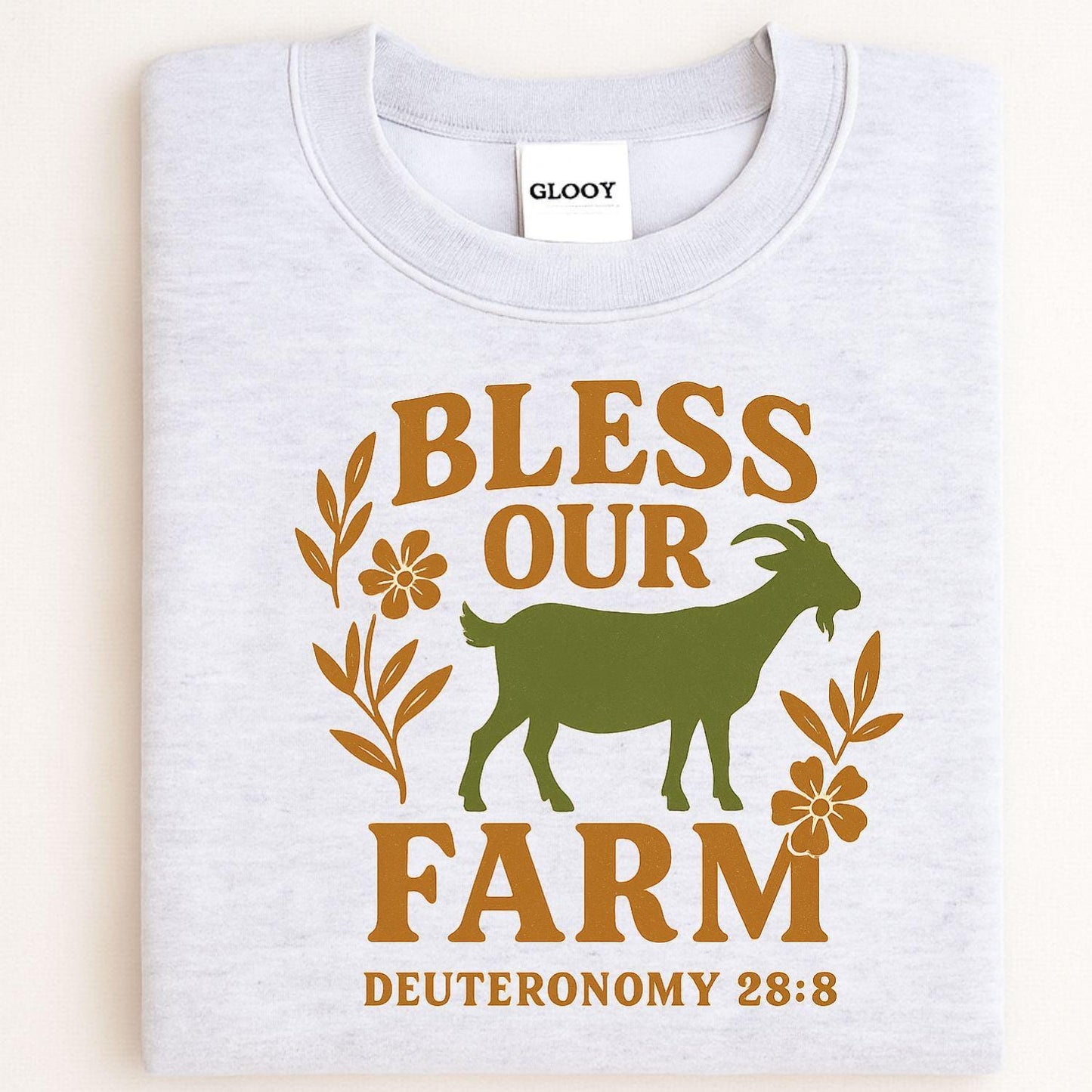 Bless Our Farm Sweatshirt | Rustic Goat and Floral Christian Pullover | Faith-Based Country Living Apparel, Goat farm shirt, Womens goat top