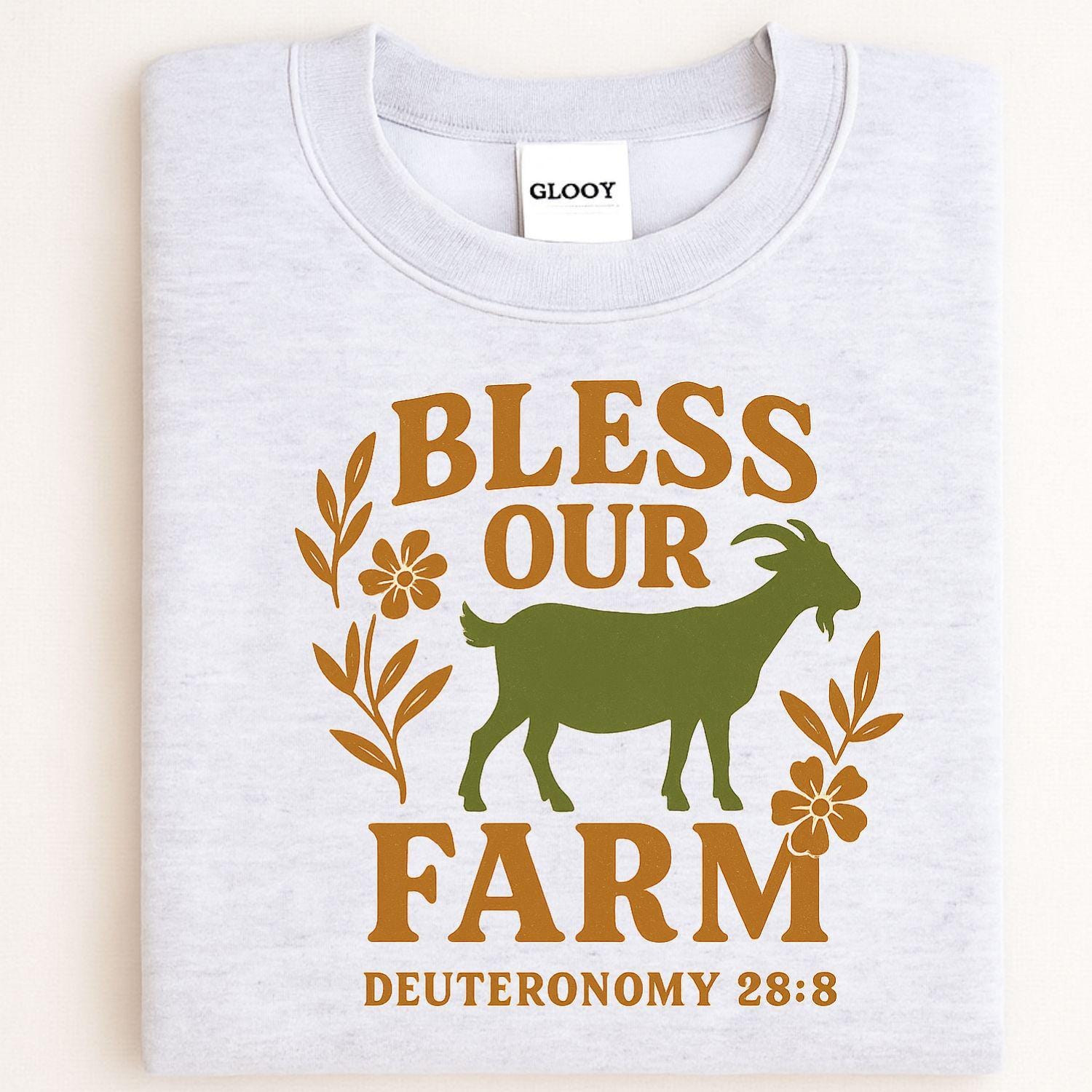 Bless Our Farm Sweatshirt | Rustic Goat and Floral Christian Pullover | Faith-Based Country Living Apparel, Goat farm shirt, Womens goat top